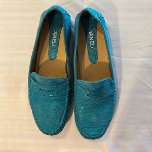 Turquoise leather driving moccasin